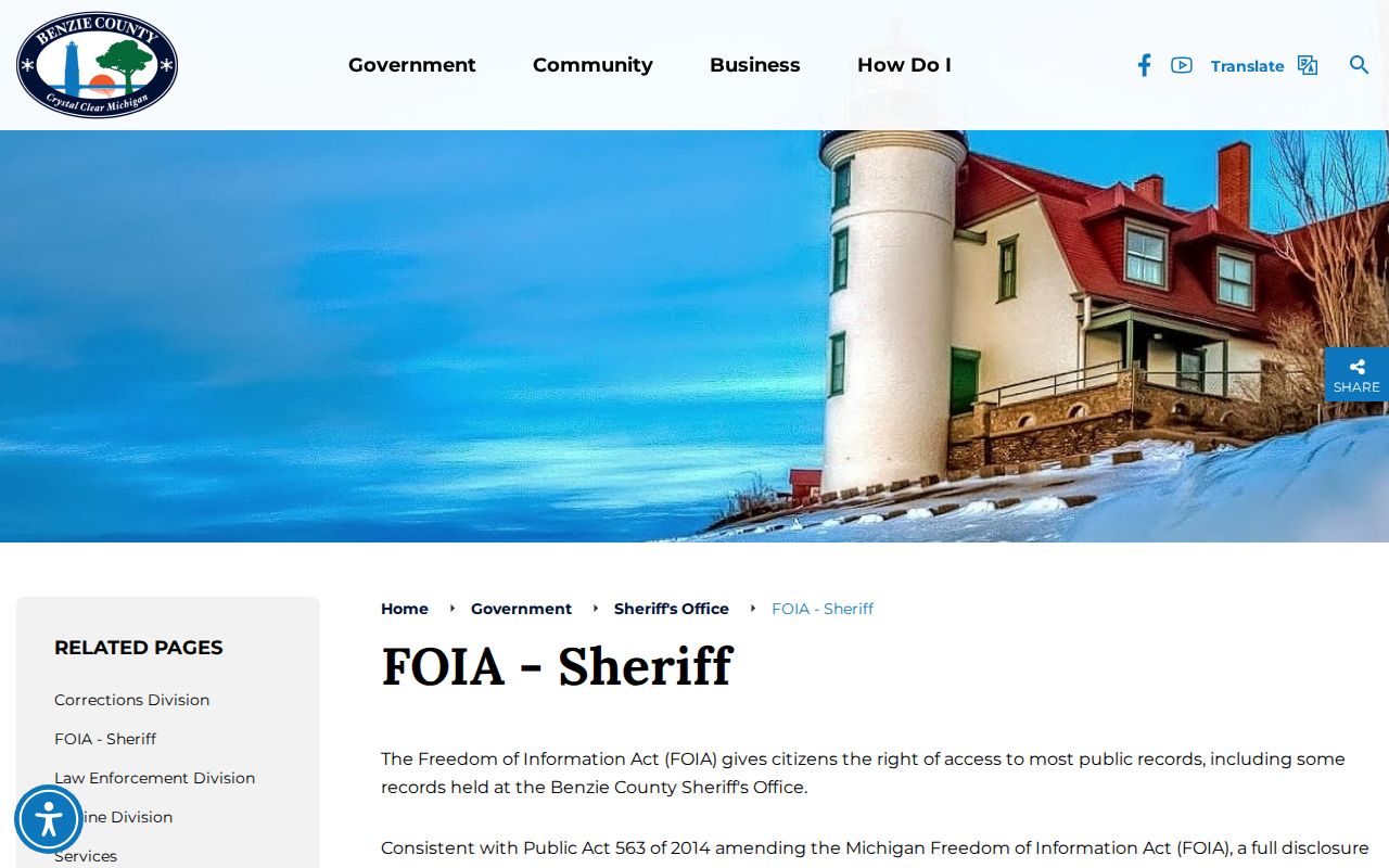 Benzie County arrest record request through Sheriff FOIA