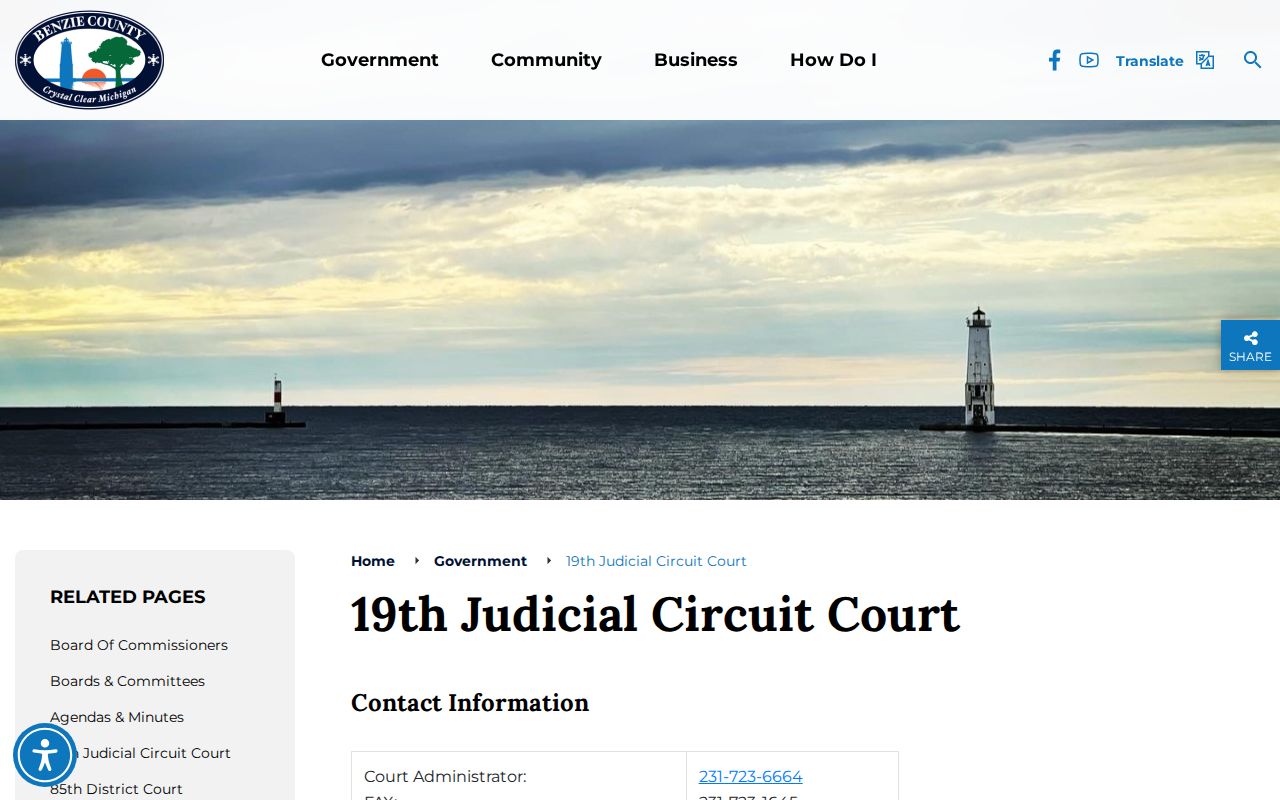 Benzie County criminal court cases on the 19th Circuit Court page