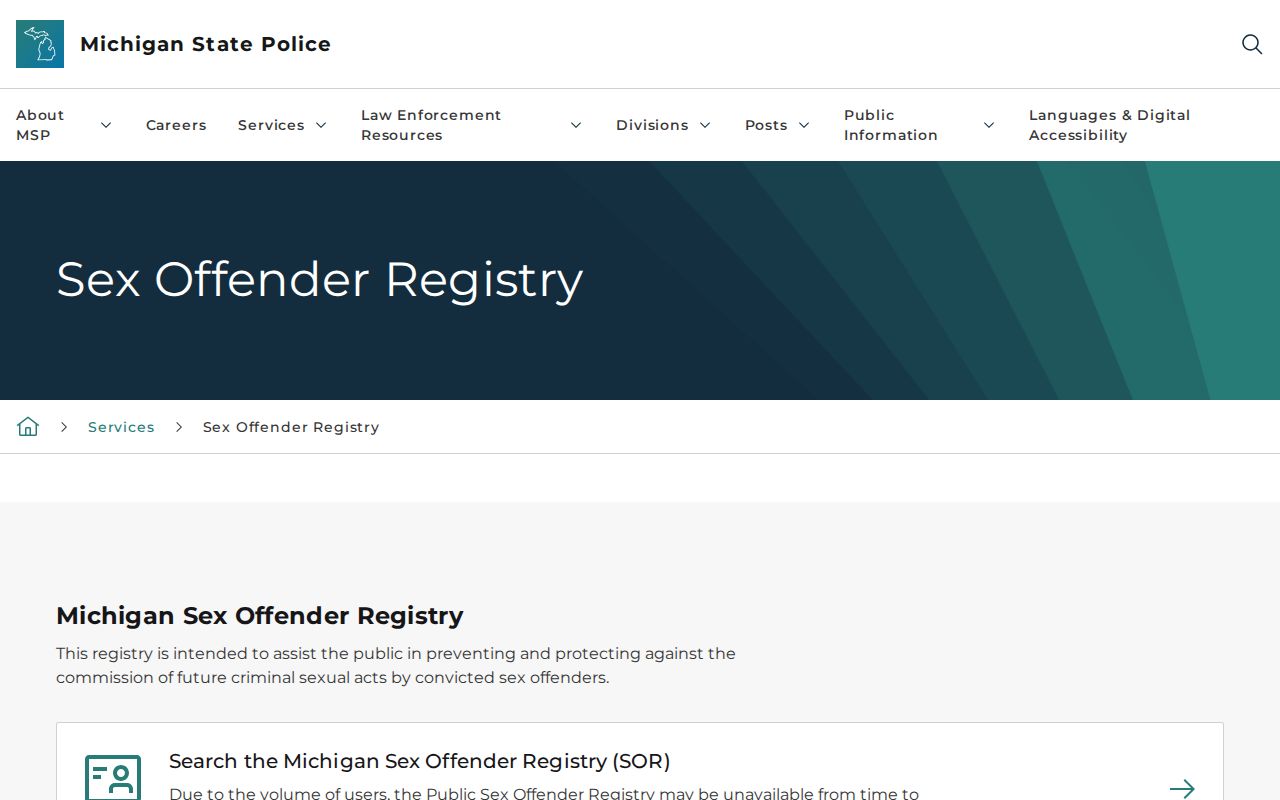 Benzie County sex offender registration guidance from Michigan State Police