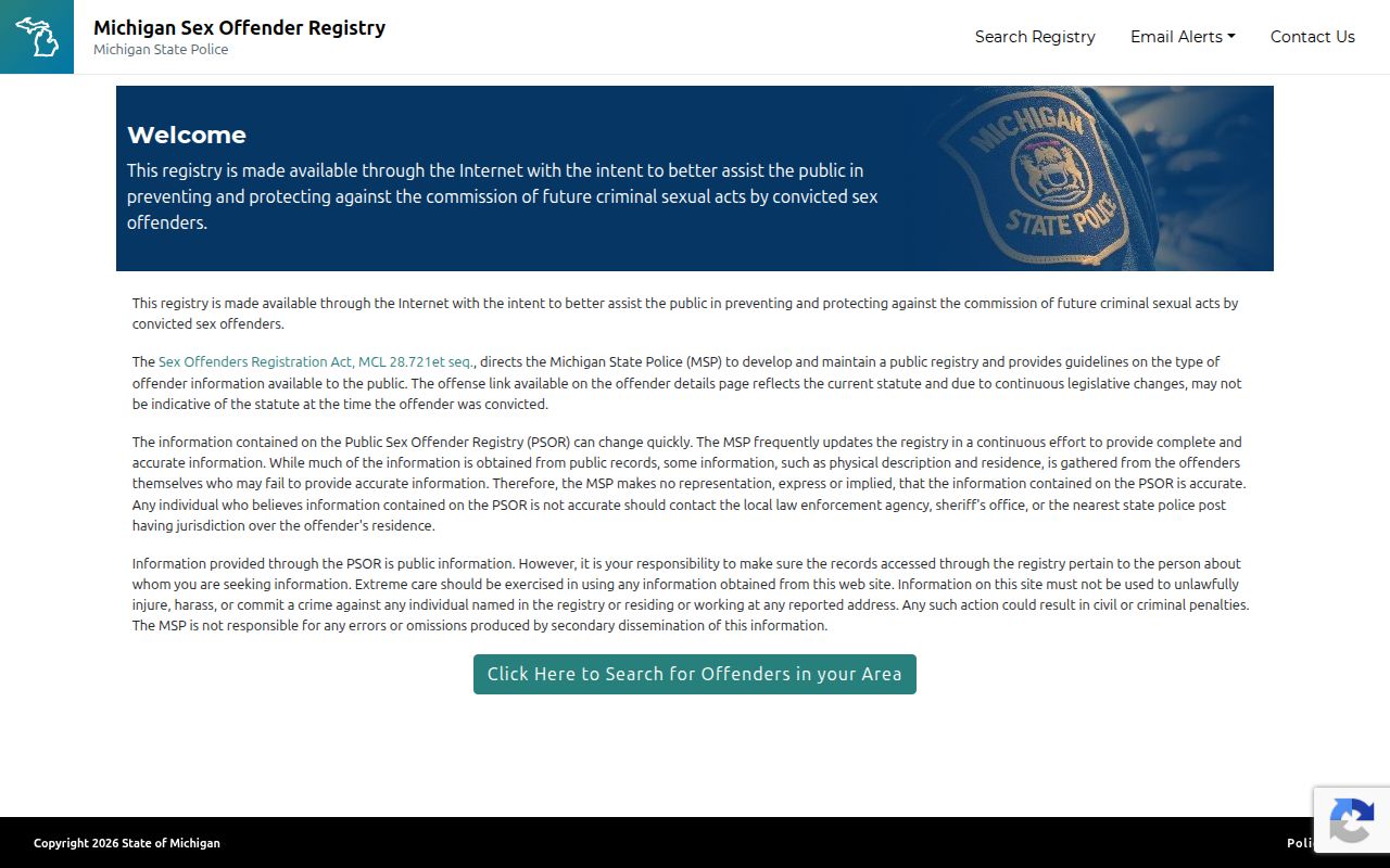 Benzie County sex offender check through Michigan PSOR