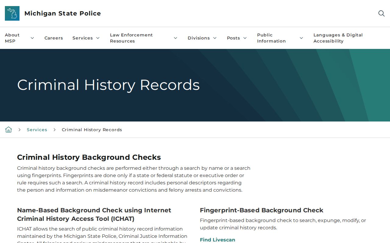 Benzie County criminal history guidance from Michigan State Police