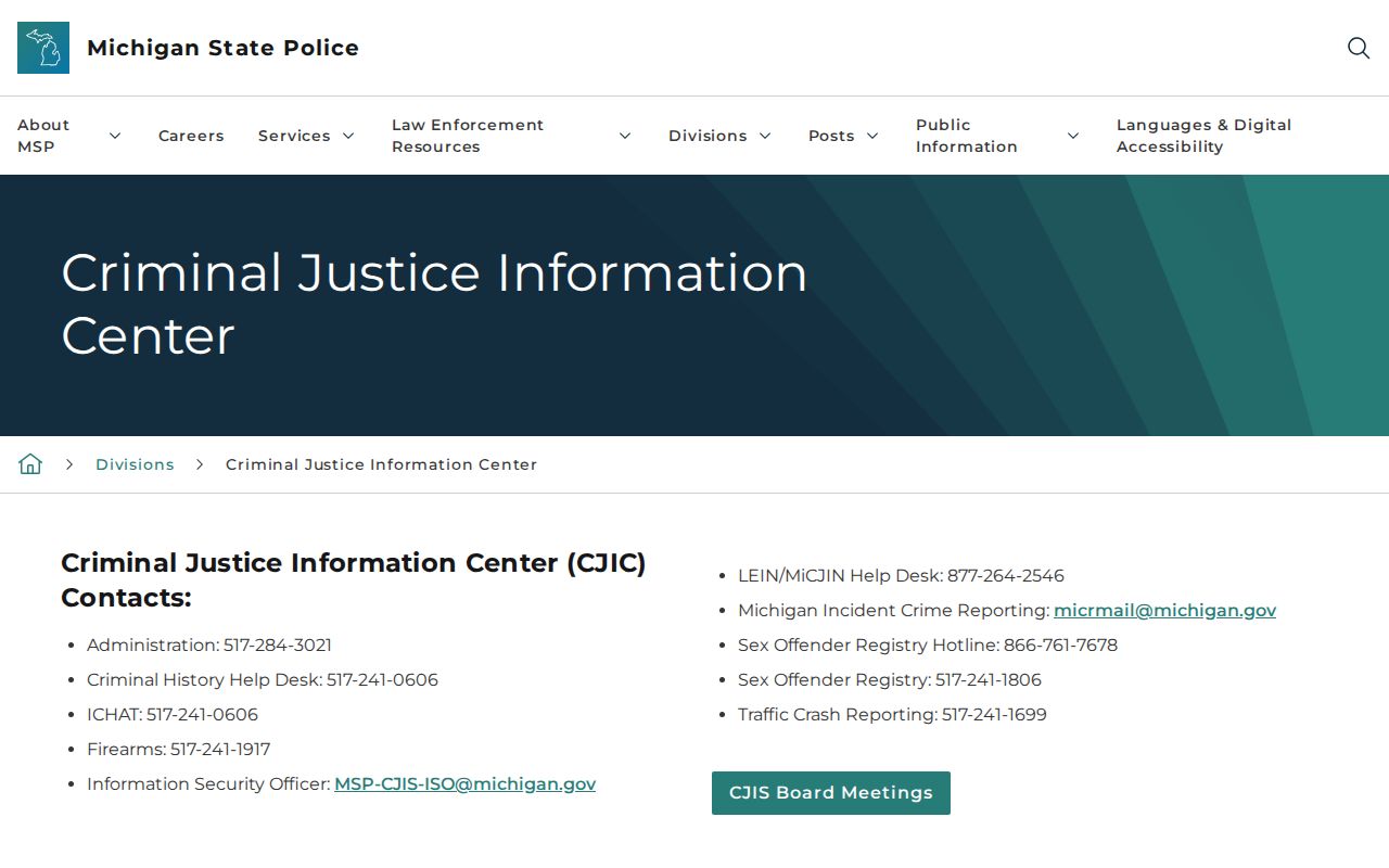 Benzie County criminal history correction through Michigan CJIC